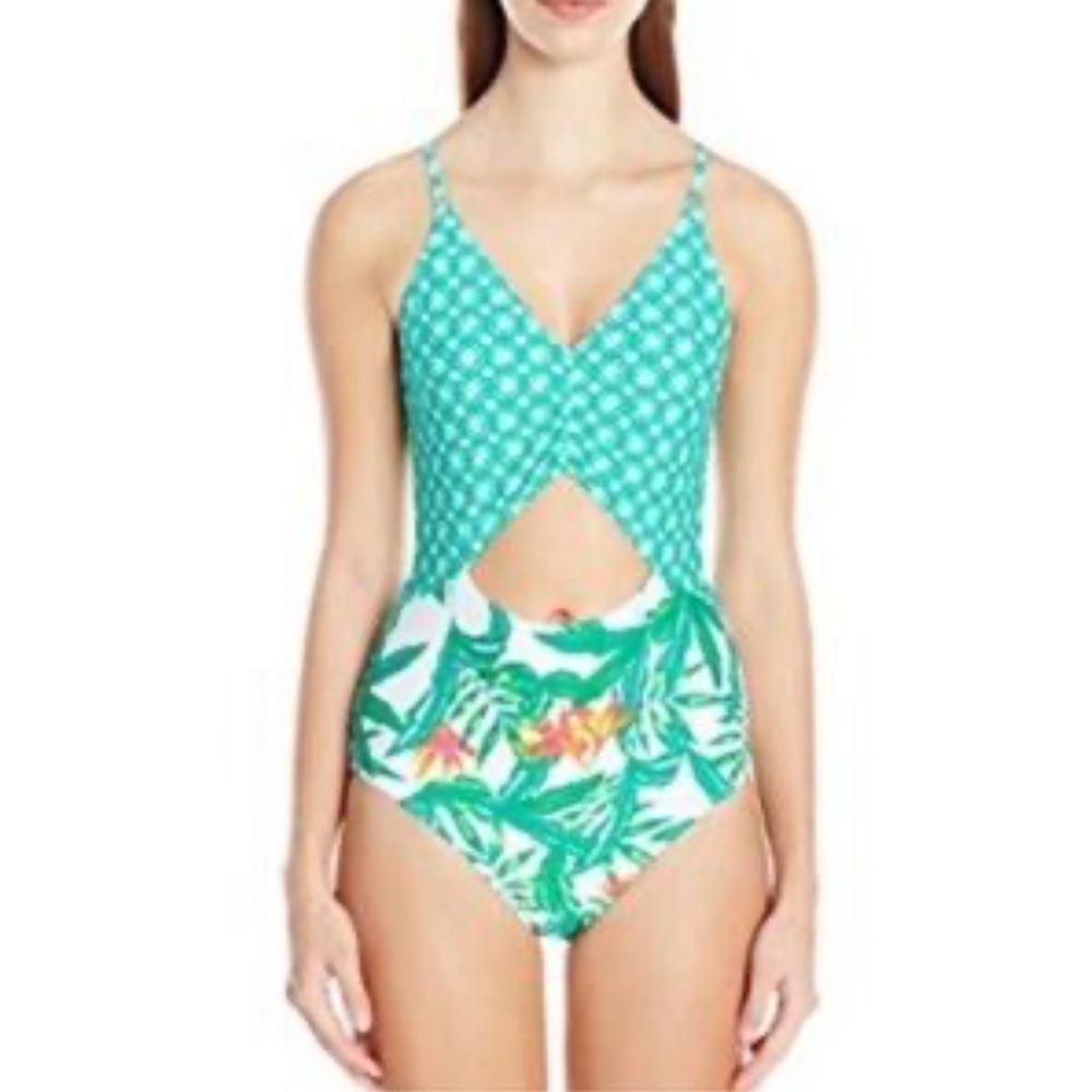 MINKPINK Green and White Cutout One Piece Swimsuit